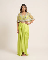Zera Drape Skirt Set with Cape- Pollen Yellow