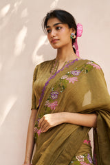 Pavika Saree Set - Olive Green