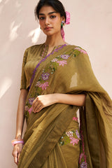 Pavika Saree Set - Olive Green