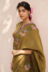 Pavika Saree Set - Olive Green
