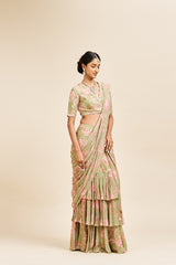 Nirvana drape saree set_ Green RTS