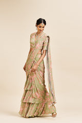 Nirvana drape saree set_ Green RTS