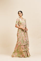 Nirvana drape saree set_ Green RTS