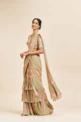 Nirvana drape saree set_ Green RTS