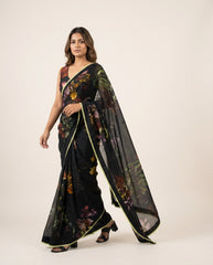 Crystal Veil Bottle Green Saree with Blouse