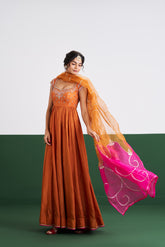Minnie Dress with Dupatta- Rust