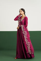 Molly Dress with Dupatta - Wine