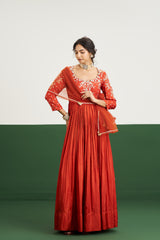 Katie Dress with Dupatta - Rust