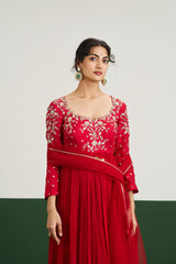 Katie Dress with Dupatta - Red