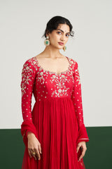 Katie Dress with Dupatta - Red