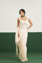 Leslie Saree Set with Corset - Ivory