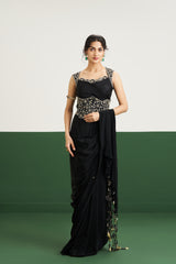 Haily Drape Saree Set with Corset - Black