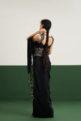 Haily Drape Saree Set with Corset - Black
