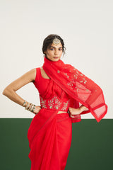 Rebacca Saree Set with Corset - Red
