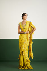 Ziva Drape Saree Set - Yellow