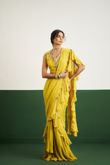 Ziva Drape Saree Set - Yellow