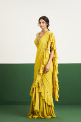Ziva Drape Saree Set - Yellow