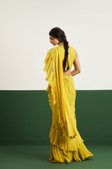 Ziva Drape Saree Set - Yellow
