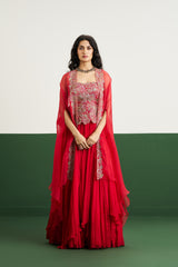 Zoya peplum set with cape - Red