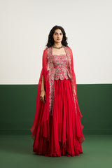 Zoya peplum set with cape - Red