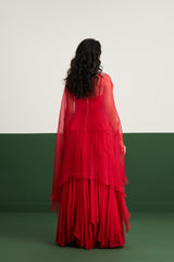 Zoya peplum set with cape - Red