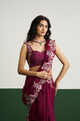 Jessica Saree Set - Wine RTS