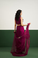 Tessa Skirt Set With Cape - Wine