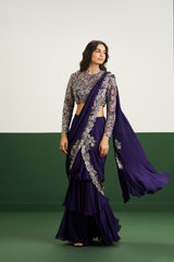 Taylor drape Saree Set - Purple RTS