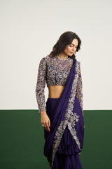 Taylor drape Saree Set - Purple RTS