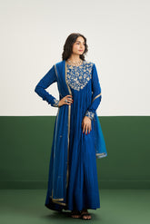 Rachel Dress with Dupatta - Peacock blue