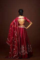 Yara Lehenga set with Dupatta - Maroon RTS