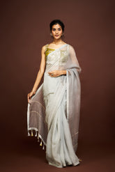 Adila saree set - Grey & Green