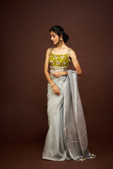 Adila saree set - Grey & Green RTS