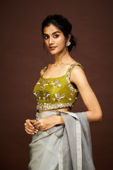 Adila saree set - Grey & Green RTS