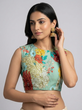 Sea green Floral Hand Embroidered Blouse