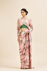 Meera drape saree set_ Blush pink