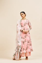 Aadhya Set with Allover Embroidery & Embroidered Dupatta - Blush pink