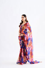Ink Blue Floral Saree With Blouse