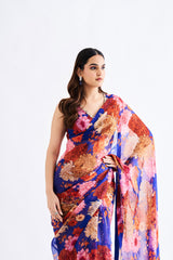 Ink Blue Floral Saree With Blouse
