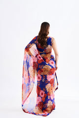 Ink Blue Floral Saree With Blouse