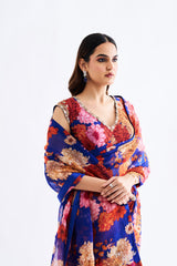 Ink Blue Floral Saree With Blouse