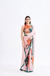 Coral Floral Saree with Blouse