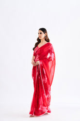 Red Floral Saree With Blouse