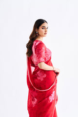 Red Floral Saree With Blouse