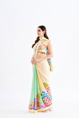 Yellow Floral Saree With Blouse