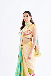 Yellow Floral Saree With Blouse
