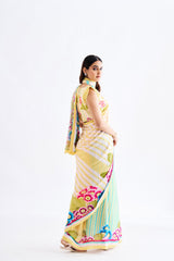 Yellow Floral Saree With Blouse