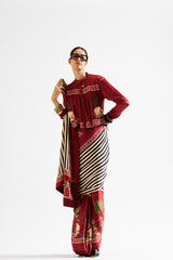 Faina saree with crop top_ maroon