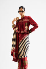 Faina saree with crop top_ maroon
