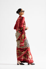Faina saree with crop top_ maroon